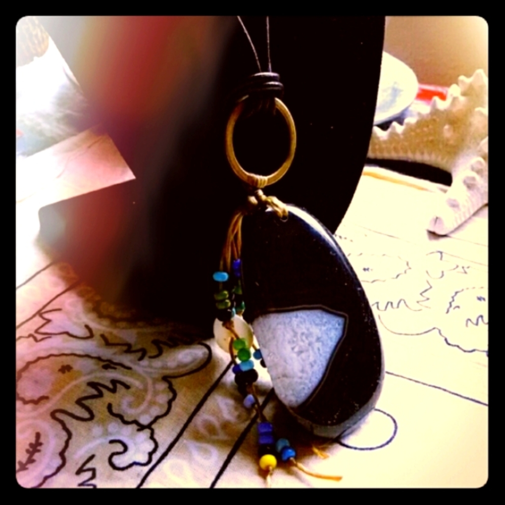 Long Handmade Necklace Onyx Agate Leather Necklace